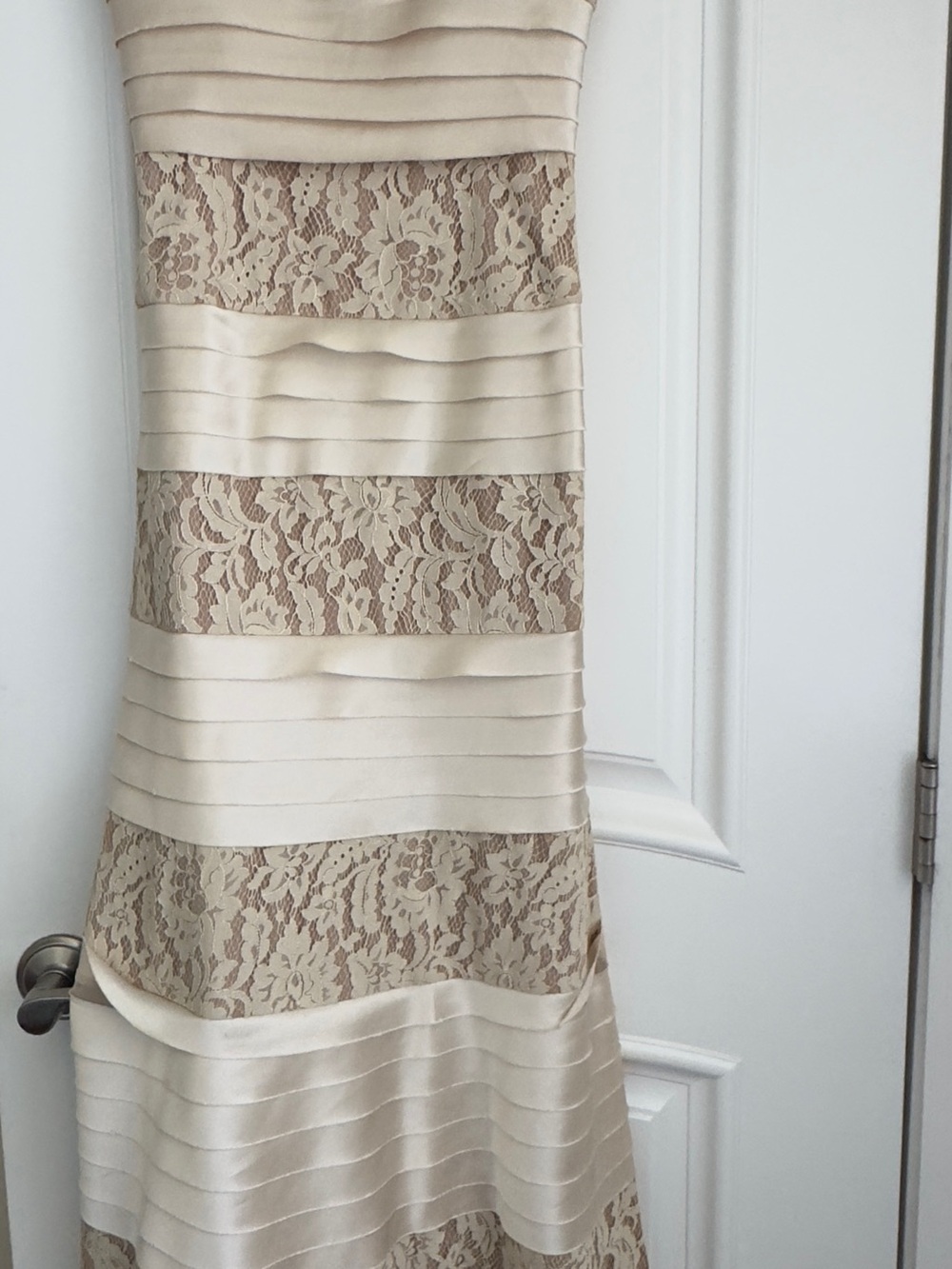 BCBGMaxAzria Ivory Satin Slip Dress with Lace Trim